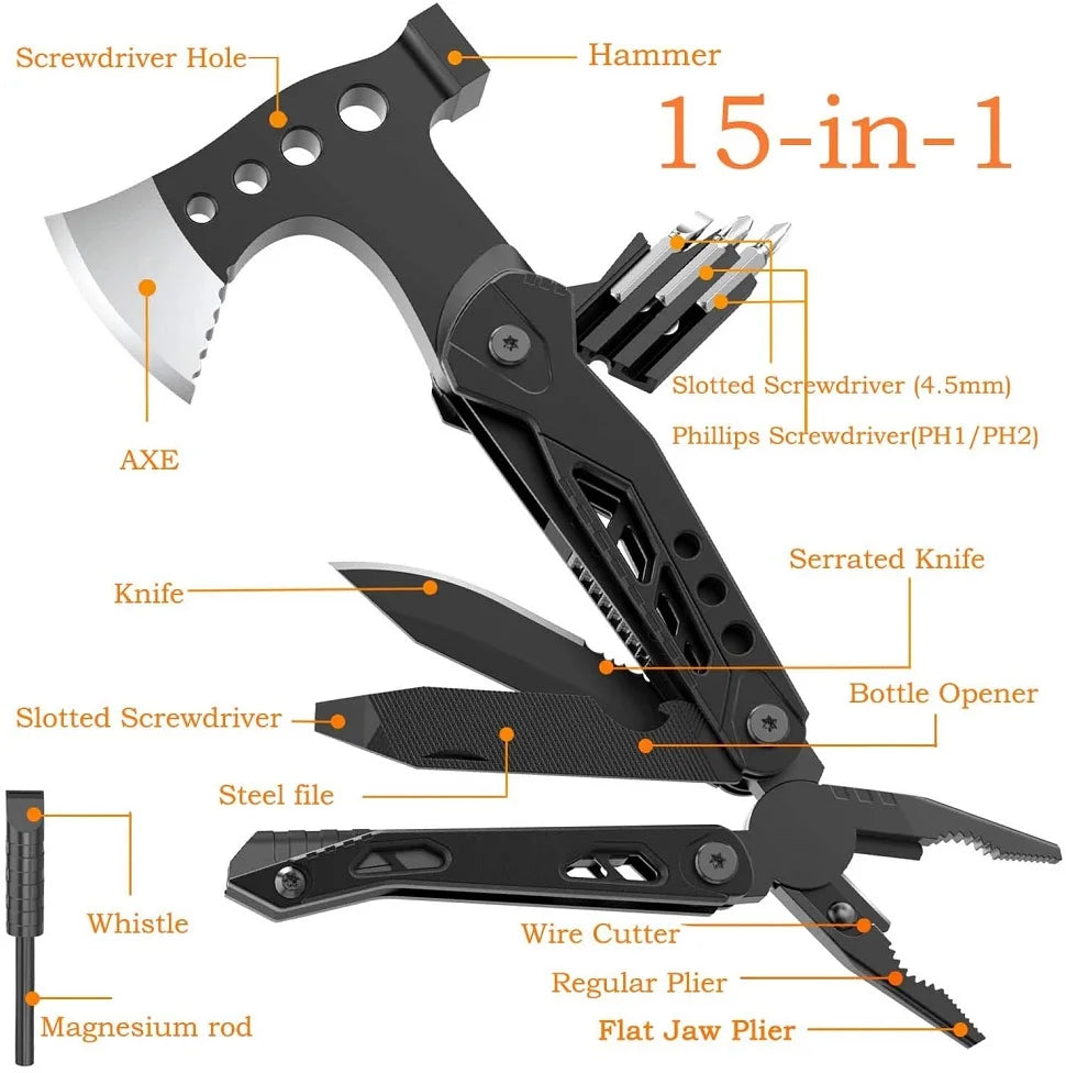 Camping 15-In-1 Pocket Multitool With Knife Axe